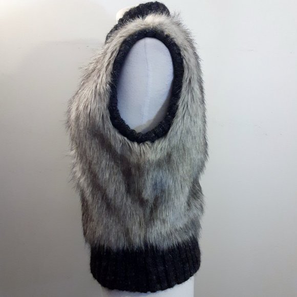 LOFT Faux Fur & Wool Chunky Sweater Gray Vest - Picture 4 of 7